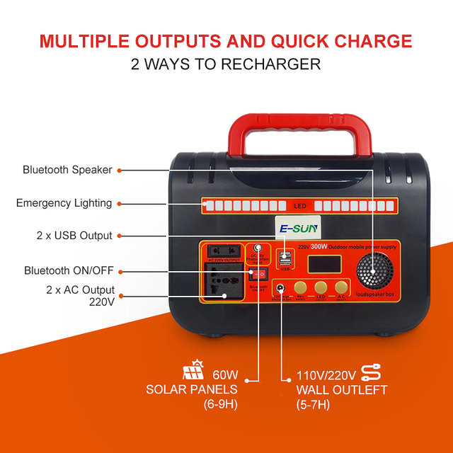 Pure Sine Wave 220v AC Power Camping Solar Generator 300w 256wh Outdoor Portable Power Station 300w for Travel