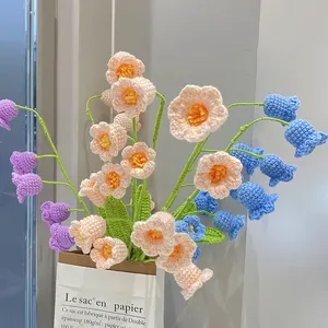 Hadiah Dekorasi meja buatan tangan benang rajut pot bunga Lily Of Bell Forget-Me-Not Crochet Diy bunga rajut