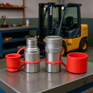 Raccords hydrauliques rapides à face plate en acier inoxydable 1/2 po NPT ISO16028 pour chargeuses compactes avec capuchons anti-poussière - Product Image 2