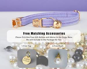 ชุดปลอกคอและสายจูงสัตว์เลี้ยงแบบกำมะหยี่สีม่วงไลแลค พร้อมป้ายชื่อสลักชื่อฟรีสำหรับลูกแมว/ลูกสุนัข พร้อมกระดิ่งทอง - Product Image 6