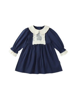 Vendita all'Ingrosso di Abiti Principessa Blu Navy a Maniche Lunghe con Ricamo a Coniglio per Bambine, Autunno 2025 - Product Image 5