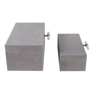 Set di Due Scatole Decorative Moderne per Conservazione con Manico in Pietra e Coperchio, Organizer per Gioielli e Ricordi, Finitura in Velluto Grigio - Product Image 2