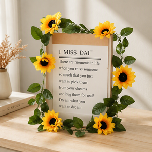 Ghirlanda di Girasoli Artificiali, Fiori di Seta con Foglie Verdi, Decorazione Floreale Finta di Alta Qualità per Matrimoni, Feste, Tavoli e Stanze - Product Image 6