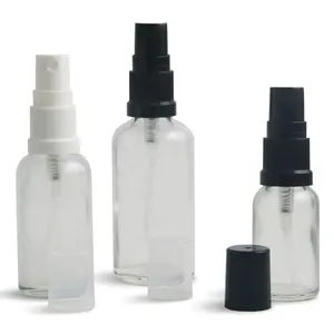 1 oz Boston Round Glass Bottles, with Black Fine Mist Sprayers, Clear Empty Essential Oil Bottle For Cosmetic