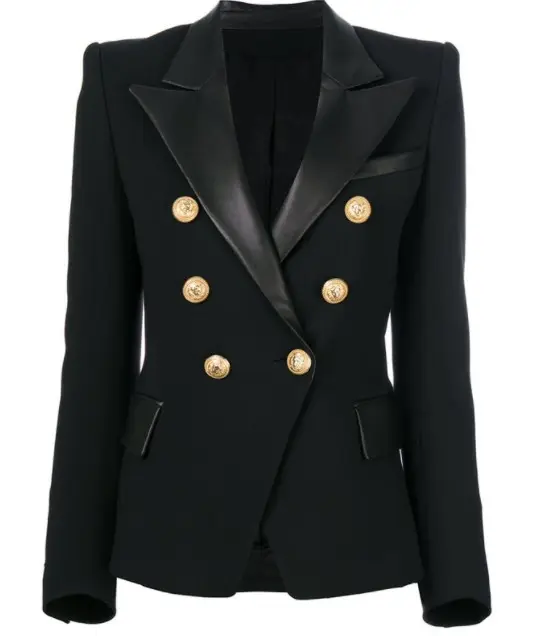 Women Autumn New double-breasted slim leather patchwork collar suit jacket women blazer coat