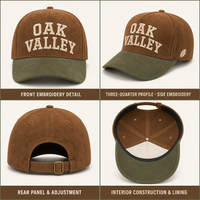 Casquette en daim bicolore 5 panneaux de haute qualité avec logo personnalisé, broderie 3D en relief, visière incurvée, marron clair et olive, pour le camping, vente en gros