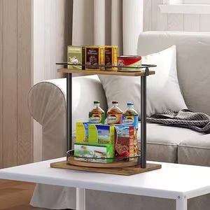 Double Layer <b>Spice</b> <b>Rack</b> With Wood And Iron <b>Rotating</b> Turntable For Kitchen Storage And Living Room Organization - Product Image 1