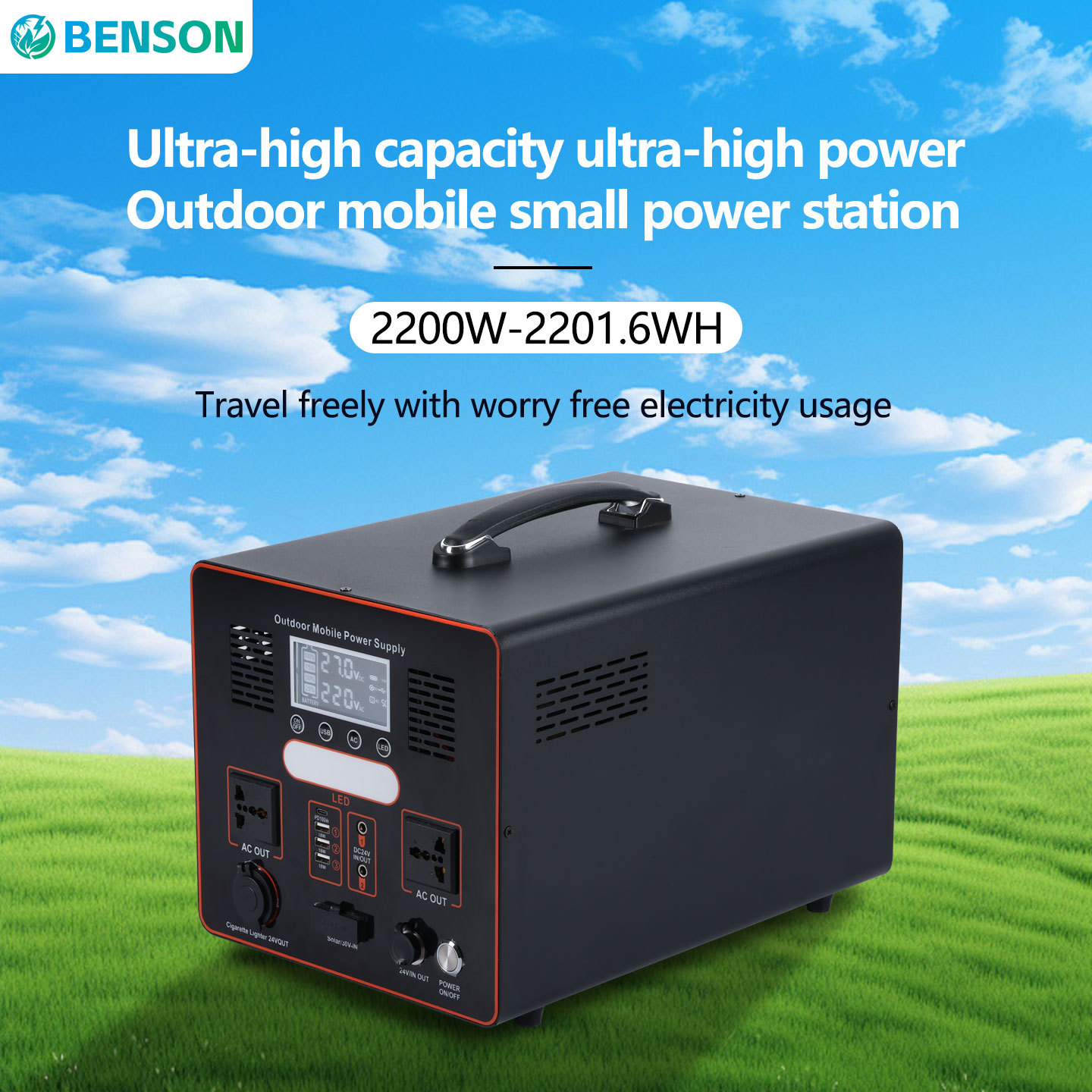 <strong>2026</strong> Benson <strong>1000W</strong> 2000W 110V 220V 230V LiFePO4 Battery Pure Sine Wave Outdoor Camping Portable <strong>Power</strong> Station <strong>Solar</strong> Generator