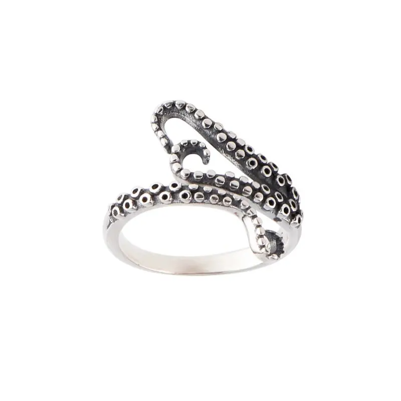 Custom Design ocean jewelry 925 sterling silver antique color adjustable octopus finger rings design for women girls ladies