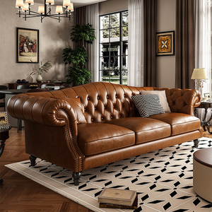 American-style Genuine <strong>Leather</strong> <strong>Sofa</strong>, Vintage <strong>Sofa</strong> <strong>Set</strong> for Bars and Caf&eacute;s, 1-2-<strong>3</strong> <strong>Piece</strong> Combination, Villa Living Room Furniture - Product Image 3
