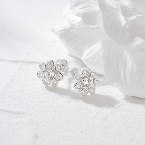 CANNER 18K Sunflower Inlaid 5A Cubic Zirconia <b>Stud</b> <b>Earrings</b> Jewelry S925 Sterling Silver Small Flower <b>Earrings</b> for Women <b>Girls</b> - Product Image 3