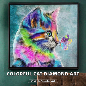 ภาพวาดเพชร 5 มิติ ลายแมวหลากสี แบบขายส่ง จุดกลมเต็มรูปแบบ พิมพ์ลาย DIY สไตล์ยุโรป สำหรับตกแต่งบ้าน - Product Image 2