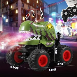 Camion télécommandé RC <span class=keywords><strong>2</strong></span>,4 GHz pour enfants, dinosaure lumineux et musical à l'échelle 1:20, avec fonctions de rotation à 360° et de pulvérisation - Product Image 2