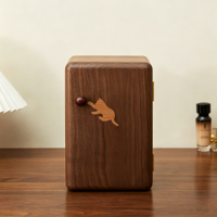 Armoire à bijoux artisanale en noyer avec incrustation de chat, organisateur de bijoux à porte unique, boîte de rangement en bois avec serrure