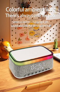 Altavoz Bluetooth Portátil con Cargador Inalámbrico de 15w, Reloj Despertador, Luz LED RGB de Colores, Lámpara de Escritorio, <span class=keywords><strong>Radio</strong></span> <span class=keywords><strong>FM</strong></span> para Sala de Estar, Mesita de Noche - Product Image 3