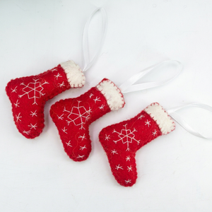 Wholesale Felt & Yarn <b>Red</b> <b>Wool</b> Stocking Snowflake Design Christmas Hanging Ornament Handmade 7cm Mantel Tree Decor - Product Image 5