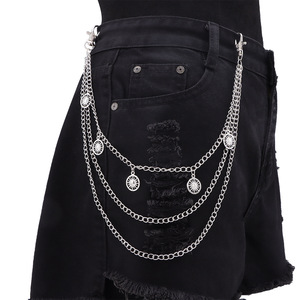 โซ่คล้องกางเกงโลหะหลายชั้นพร้อมจี้รูปพระอาทิตย์ โซ่คาดเอวสไตล์ฮิปฮอปสำหรับใส่ทุกวัน สีเงินทิเบต - Product Image 1