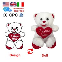 Fabrication Personnalisée Usine OEM ODM 25cm 30cm 40cm Ours en Peluche Cœur Blanc Rouge Je t'aime Poupées Amour Cadeau Saint-Valentin pour Filles
