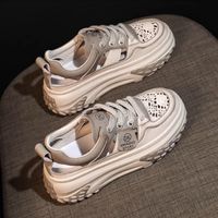 Chaussures décontractées pour femmes 2026 Nouveauté Été à bride monacale motif léopard à lacets semelle épaisse en maille respirante antidérapantes rehaussantes pour étudiantes et sport