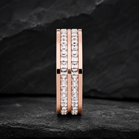 Bague d'éternité classique JLM en acier inoxydable avec double rangée de zircons cubiques, pour homme et femme, alliance confortable, bijoux scintillants