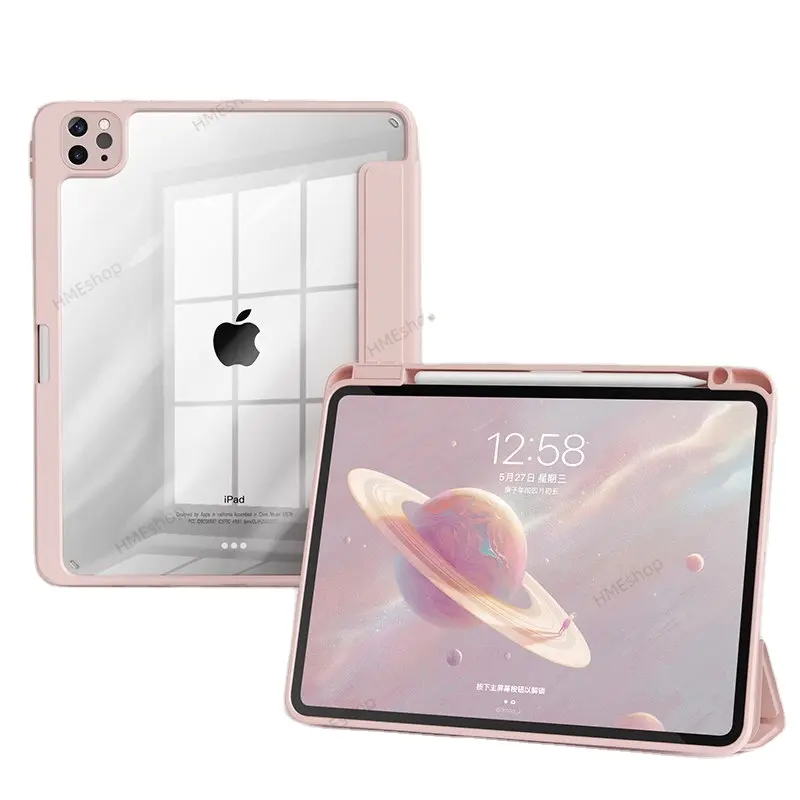 Trifold Transparent Leather Case for IPad Pro 12.9 2022 6th Pro 12.9 2015 2017 12.9 2021 2020 Slim Cover with Pencil Holder