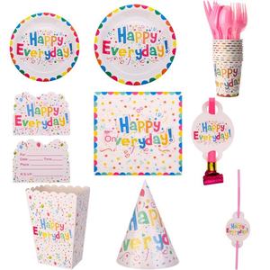 Ensemble de vaisselle jetable pour fête européenne et américaine, assiettes, gobelets en papier et plateaux colorés avec ballons pour l'anniversaire des enfants - Product Image 2