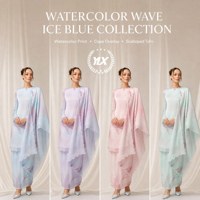 Baju Kurung personnalisé pour femme, ensemble deux pièces, imprimé aquarelle, avec cape superposée et bordure festonnée, OEM/ODM, marque privée, style modeste Malaisie Raya