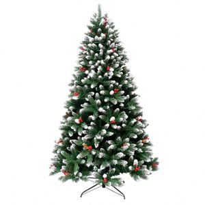 Pointed Christmas <b>Tree</b> with White PE+PVC Mixed Red Fruit, Automatic <b>Tree</b> with <b>Lights</b> - Product Image 3