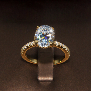 Anillo de Moissanita Ovalada Chapado en Oro de Plata de Ley S925 de 3 Quilates que Pasa la Prueba del Bolígrafo, para Mujer, Compromiso, Boda - Product Image 3