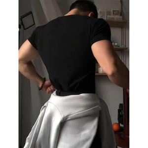 Fuhei shizel người đàn ông của thể thao giản dị T-Shirt Mỹ tập thể dục đàn hồi mỏng phù hợp với cơ bắp chạy quần áo ngắn rắn dệt kim - Product Image 3