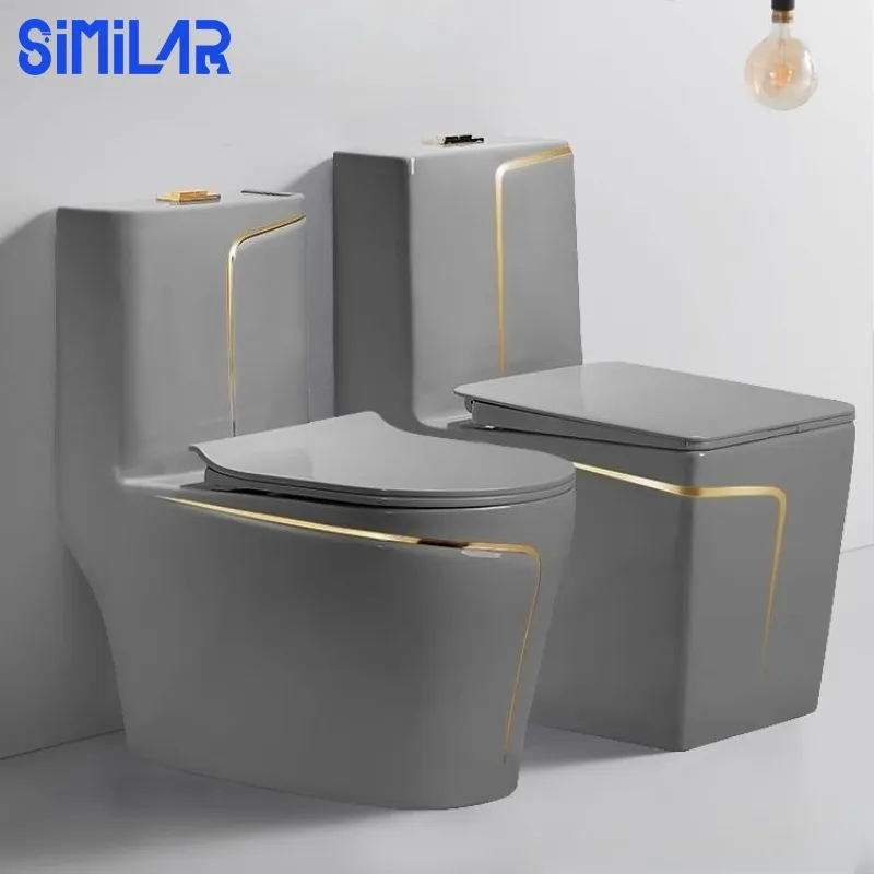 SIMILAIRE Water Closet Salle de Bain One Piece Gris Or Céramique Wc Toilettes pour Salle de Bain