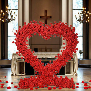 HTD6-2 # Arco Floreale Realistico di Rose Rosse in Seta Morbida, Decorazione per Matrimoni, Lauree, Halloween, Sfondo per Palcoscenico e Finestre - Product Image 4