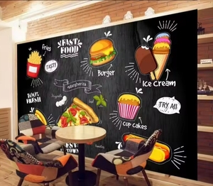 カスタムバーガースナック壁壁画バー高速産業装飾3D壁画ファーストフードレストラン壁紙 - Product Image 4