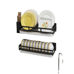 Organisateur de cuisine en acier inoxydable, étagère d'angle noire pour bols, assiettes et couteaux, égouttoir à vaisselle - Product Image 1