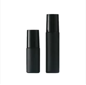 Black Matte Cylinder Cosmetic <b>Bottle</b> with Roller for 10ml Glass Frosted Surface Packaging Silk Screen Printed - Product Image 1