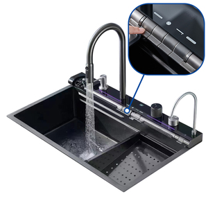 Lavadora de vasos automática integrada multifuncional Llave de piano Pantalla digital Fregadero de cocina de cascada inteligente de acero inoxidable - Product Image 1
