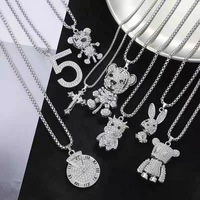 À la mode petit Panda pendentif femmes hommes Hip-Hop Long lien mignon diamant incrusté Zircon parfait Couple accessoires collier