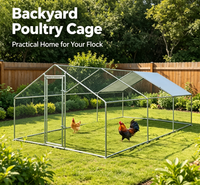 Grand enclos à poules en métal galvanisé, poulailler avec couverture imperméable anti-UV, porte verrouillable, enclos pour poules et canards de jardin