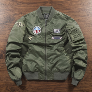 Blouson bomber vert olive pour homme avec patchs brodés, fermeture éclair, style décontracté, vêtement d'automne - Product Image 4