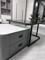 Table basse carrée en verre style ferme moderne et luxueuse, meuble TV en fer durable pour entrée et salon de petite maison