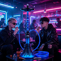 Chicha en verre bleu doré et acier inoxydable