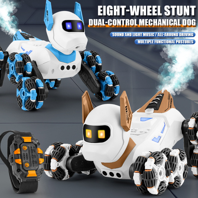 DWI 8 Wheels Kids Electric Programmable Intelligent Smart Dog RC Robot Toy with Light Sound and Spray