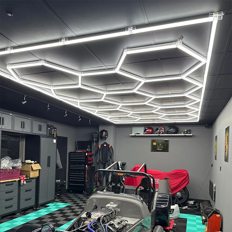 Hexagon LED Garage Light 110V-240V, Frameless Design, Bright Working Lighting for Barbershop, Garage, Workshop