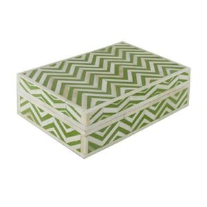 Cajas de Madera y Hueso, Amplia Gama de Cajas Decorativas Indias de Madera y Hueso con Diseño en Zigzag Verde para Decoración del Hogar - Product Image 1