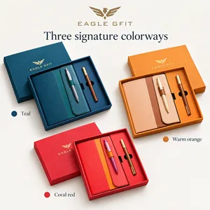 Juego de regalo 2 en 1 de cuaderno premium con logotipo personalizado y bolígrafo metálico para clientes corporativos, empleados y reconocimiento empresarial. - Product Image 1