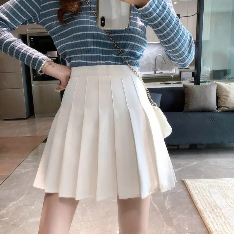 Mini Skirt White High Waist Student Pleated Skirts Cute Sweet Girls Japanese School Uniform Summer Women Korean Fashion