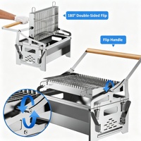 Barbecue au charbon de bois pliable à rotation automatique à 180 degrés, en acier inoxydable 304, pour le camping en plein air, barbecue portable