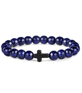 Nouveau rétro croix pierre naturelle Bracelets oeil de tigre pierre de lave élastique perlé hommes Bracelet Yiwu Aonaya usine de bijoux - Product Image 6