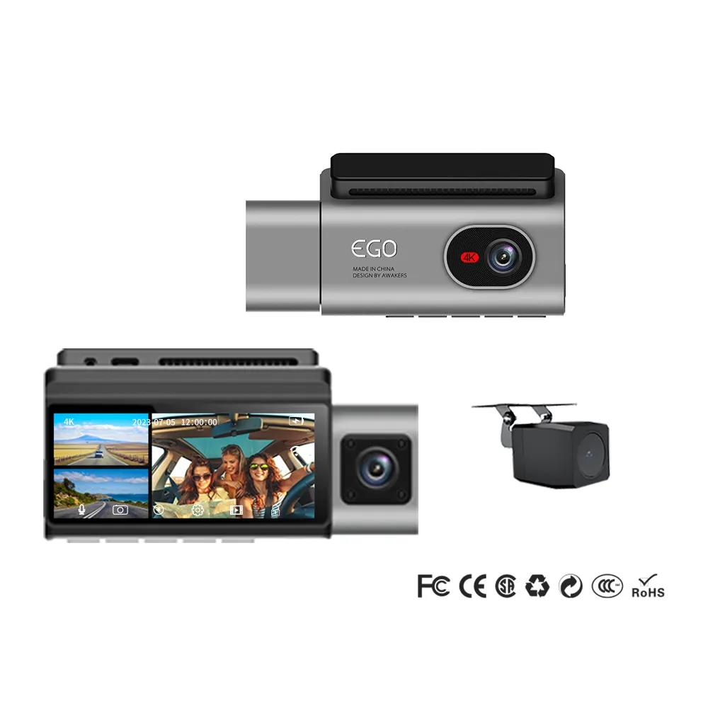 Car DVR 3 Lens 3.69 pollici 4K Dash Cam anteriore e posteriore telecamera per auto FHD all'interno dell'obiettivo a infrarossi visione notturna Dashcam