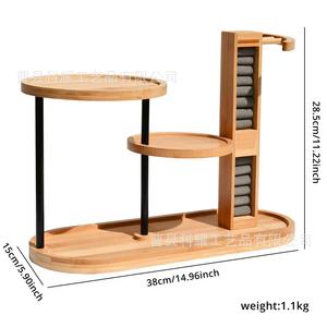 Estante de almacenamiento de cosméticos de madera, organizador de escritorio de varios niveles para maquillaje y joyería, material de bambú - Product Image 3